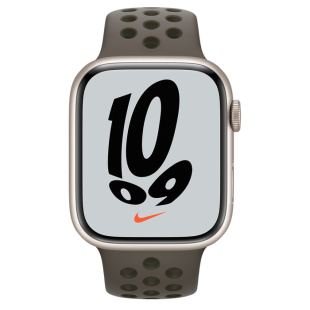 Apple Watch Series 7 // 45мм GPS + Cellular // Корпус из алюминия цвета «сияющая звезда», спортивный ремешок Nike цвета «cерая олива/рабочий хаки»