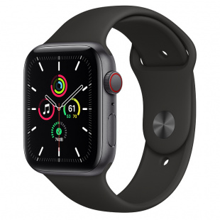 Apple Watch SE // 44мм GPS /+ Cellular / Корпус из алюминия цвета «серый космос», спортивный ремешок черного цвета (2020)