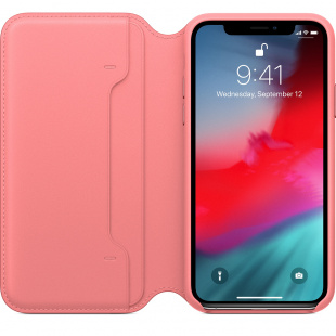 Кожаный чехол Folio для iPhone X / Xs, цвет «розовый пион», оригинальный Apple
