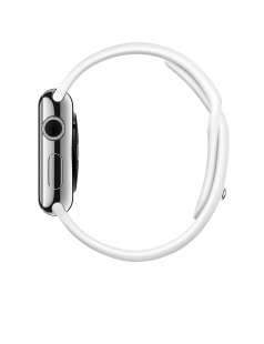 Apple Watch 38 мм, нержавеющая сталь, белый спортивный ремешок