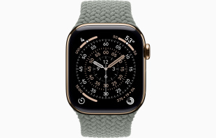 Apple Watch Series 11 // 42мм GPS+Cellular // Корпус из титана золотого цвета, плетеный монобраслет серо-зеленого цвета