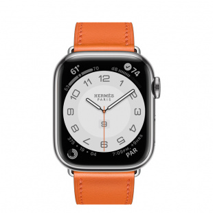 Apple Watch Series 7 Hermès // 45мм GPS + Cellular // Корпус из нержавеющей стали серебристого цвета, ремешок Single Tour цвета Orange