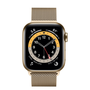 Apple Watch Series 6 // 44мм GPS + Cellular // Корпус из нержавеющей стали золотого цвета, миланский сетчатый браслет золотого цвета