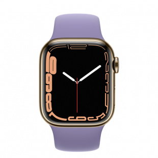 Apple Watch Series 7 // 45мм GPS + Cellular // Корпус из нержавеющей стали золотого цвета, спортивный ремешок цвета «английская лаванда»