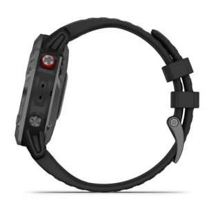 Мультиспортивные часы Garmin Fenix 6 Pro (47mm) Solar, серый стальной корпус, черный силиконовый ремешок