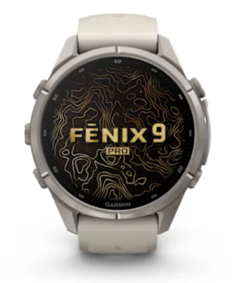 Мультиспортивные часы Garmin Fenix 9 Pro (43mm), титановый корпус, светло-серый силиконовый ремешок (Fog Gray/Dark Sandstone)