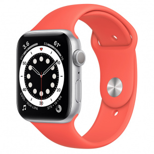 Apple Watch Series 6 // 40мм GPS // Корпус из алюминия серебристого цвета, спортивный ремешок цвета «Розовый цитрус»