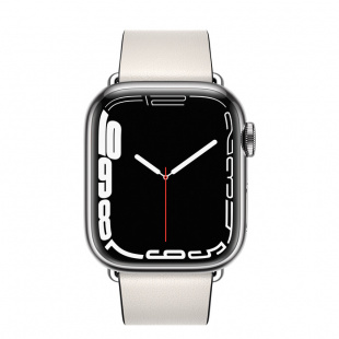 Apple Watch Series 7 // 41мм GPS + Cellular // Корпус из нержавеющей стали серебристого цвета, ремешок цвета «белый мел» с современной пряжкой (Modern Buckle), размер ремешка L