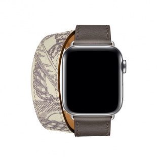 40мм Ремешок Hermès Double Tour из кожи Swift цвета Étain/Béton  для Apple Watch