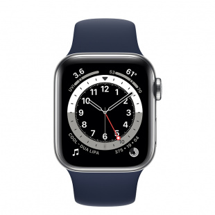 Apple Watch Series 6 // 44мм GPS // Корпус из алюминия серебристого цвета, спортивный ремешок цвета «Тёмный ультрамарин»