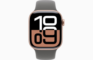 Apple Watch Series 10 // 46мм GPS // Корпус из алюминия цвета "розовое золото", спортивный ремешок цвета "каменный серый"