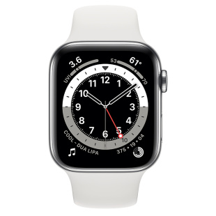 Apple Watch Series 6 // 40мм GPS + Cellular // Корпус из нержавеющей стали серебристого цвета, спортивный ремешок белого цвета