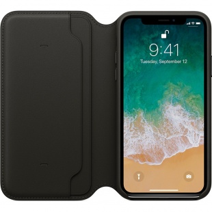 Кожаный чехол Folio для iPhone X / Xs, чёрный цвет, оригинальный Apple
