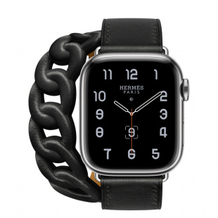 Apple Watch Series 8 Hermès // 41мм GPS + Cellular // Корпус из нержавеющей стали серебристого цвета, ремешок Double Tour Gourmette цвета Noir