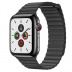 Apple Watch Series 5 // 44мм GPS + Cellular // Корпус из нержавеющей стали цвета «серый космос», кожаный ремешок черного цвета, размер ремешка M