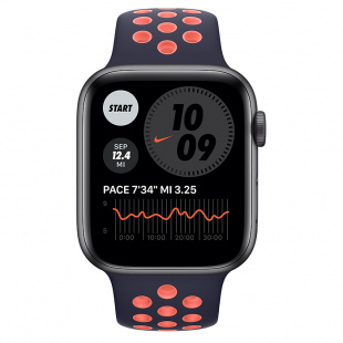 Apple Watch Series 6 // 40мм GPS // Корпус из алюминия цвета «серый космос», спортивный ремешок Nike цвета «Полночный синий/манго»
