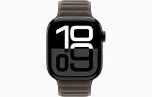 Apple Watch Series 10 // 46мм GPS (Custom) // Черный глянцевый корпус из алюминия, браслет темного серо-коричневого цвета, с магнитной застежкой
