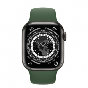 Apple Watch Series 7 // 45мм GPS + Cellular // Корпус из титана цвета «черный космос», спортивный ремешок цвета «зелёный клевер»