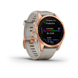 Мультиспортивные часы Garmin Fenix 7S (42mm) Solar, стальной корпус цвета "розовое золото", песочный силиконовый ремешок