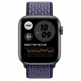Apple Watch SE // 44мм GPS + Cellular // Корпус из алюминия цвета «серый космос», спортивный браслет Nike светло-лилового цвета (2020)