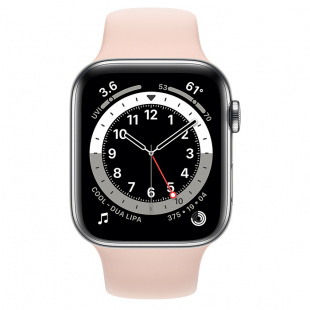 Apple Watch Series 6 // 44мм GPS + Cellular // Корпус из нержавеющей стали серебристого цвета, спортивный ремешок цвета «Розовый песок»