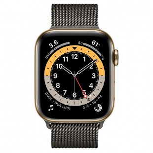 Apple Watch Series 6 // 44мм GPS + Cellular // Корпус из нержавеющей стали золотого цвета, миланский сетчатый браслет графитового цвета