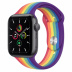 Apple Watch SE // 44мм GPS // Корпус из алюминия цвета «серый космос», спортивный ремешок радужного цвета (2020)