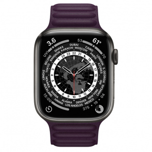 Apple Watch Series 7 // 41мм GPS + Cellular // Корпус из титана цвета «черный космос», кожаный браслет цвета «тёмная вишня», размер ремешка M/L