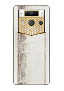 Телефон Vertu METAVERTU 2 Max, 1Tb, Luxury Custom-Made Gold With Diamonds, White Ceramic, Himalayan Crocodile Leather