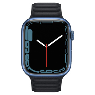 Apple Watch Series 7 // 45мм GPS // Корпус из алюминия синего цвета, кожаный браслет цвета «тёмная ночь», размер ремешка M/L