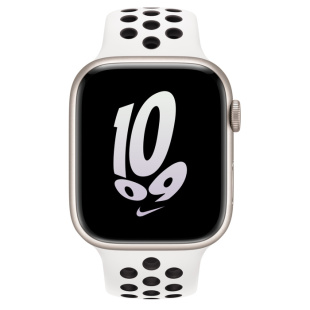 Apple Watch Series 8 // 41мм GPS // Корпус из алюминия цвета "сияющая звезда", спортивный ремешок Nike цвета "чистая платина/чёрный"