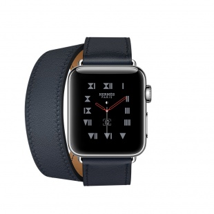 Apple Watch Series 3 Hermès // 38мм GPS + Cellular // Корпус из нержавеющей стали, ремешок Double Tour из кожи Swift цвета Indigo (MQLK2)