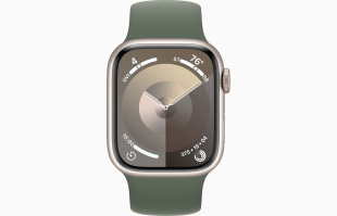 Apple Watch Series 9 // 45мм GPS // Корпус из алюминия цвета "сияющая звезда", монобраслет цвета "зеленый кипарис"