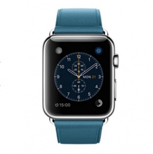 Apple Watch 42 мм, нержавеющая сталь, ремешок цвета «океанская синева» с классической пряжкой