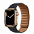 Купить Apple Watch Series 7 // 41мм GPS + Cellular // Корпус из нержавеющей стали золотого цвета, кожаный браслет цвета «тёмная ночь», размер ремешка M/L