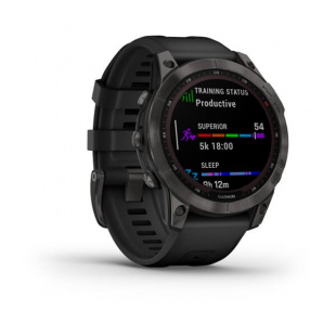 Мультиспортивные часы Garmin Fenix 7 (47mm) Sapphire Solar, титановый черный DLC корпус, черный силиконовый ремешок