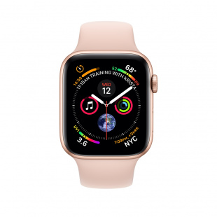Apple Watch Series 4 // 44мм GPS + Cellular // Корпус из алюминия золотого цвета, спортивный ремешок цвета «розовый песок» (MTV02)