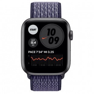 Apple Watch Series 6 // 40мм GPS // Корпус из алюминия цвета «серый космос», спортивный браслет Nike светло-лилового цвета