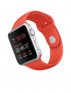 Apple Watch Sport 42 мм, серебристый алюминий, оранжевый спортивный ремешок
