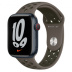 Apple Watch Series 7 // 45мм GPS + Cellular // Корпус из алюминия цвета «тёмная ночь», спортивный ремешок Nike цвета «cерая олива/рабочий хаки»