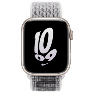 Apple Watch Series 8 // 45мм GPS // Корпус из алюминия цвета "сияющая звезда", спортивный браслет Nike цвета "снежная вершина/черный"