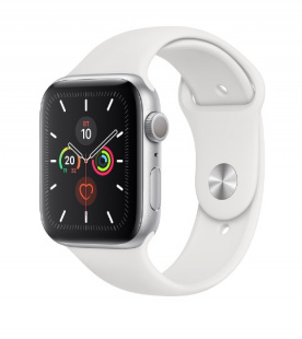 Apple Watch Series 5 // 40мм GPS // Корпус из алюминия серебристого цвета, спортивный ремешок белого цвета