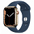 Купить Apple Watch Series 7 // 45мм GPS + Cellular // Корпус из нержавеющей стали золотого цвета, спортивный ремешок цвета «синий омут»