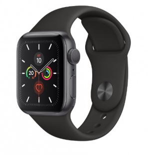 Apple Watch Series 5 // 44мм GPS + Cellular // Корпус из алюминия цвета «серый космос», спортивный ремешок черного цвета