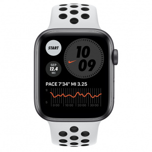 Apple Watch SE // 40мм GPS + Cellular // Корпус из алюминия цвета «серый космос», спортивный ремешок Nike цвета «Чистая платина/чёрный» (2020)