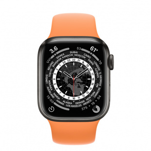 Apple Watch Series 7 // 45мм GPS + Cellular // Корпус из титана цвета «черный космос», спортивный ремешок цвета «весенняя мимоза»