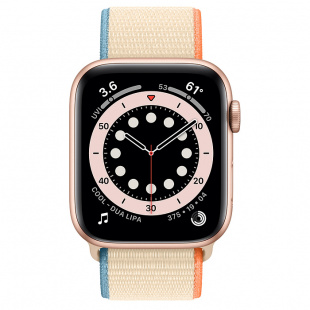 Apple Watch Series 6 // 44мм GPS // Корпус из алюминия золотого цвета, спортивный браслет кремового цвета
