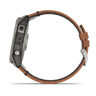 Мультиспортивные часы Garmin Fenix 7X (51mm) Sapphire Solar, титановый корпус, коричневый кожаный ремешок