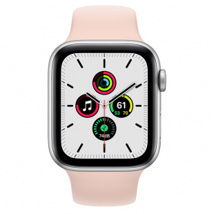 Apple Watch SE // 44мм GPS // Корпус из алюминия серебристого цвета, спортивный ремешок цвета «Розовый песок» (2020)