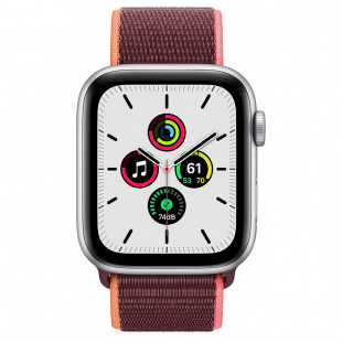 Apple Watch SE // 44мм GPS // Корпус из алюминия серебристого цвета, спортивный браслет сливового цвета (2020)